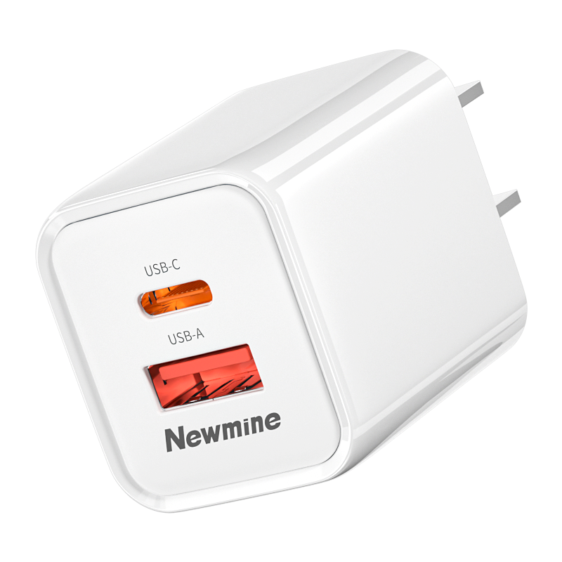 纽曼(Newmine)30W氮化镓快充充电器USB+Type-C双口充电头兼容27/20W/18W支持白色