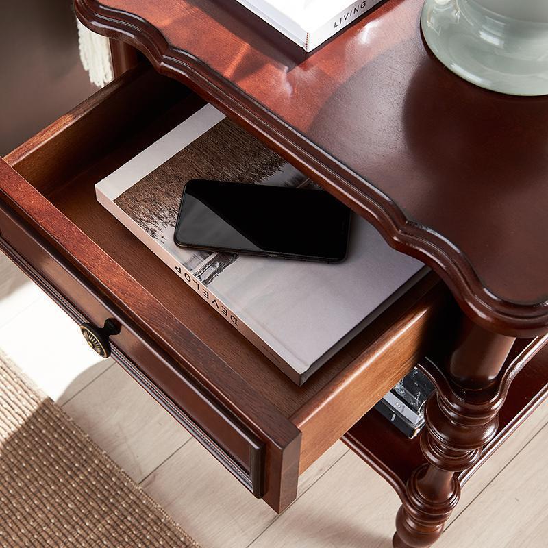 森美人全实木边几 欧式角几客厅小茶几美式长方形复古创意沙发边桌柜子