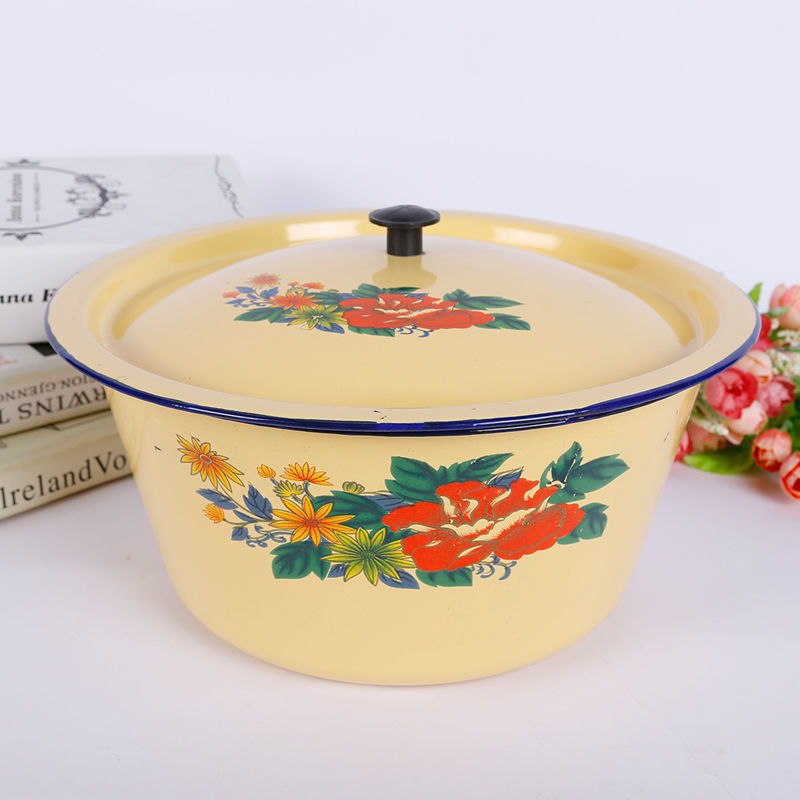 加厚珐琅搪瓷盆带盖老式怀旧家用大碗盆搪瓷碗汤锅猪油饺子馅料盆