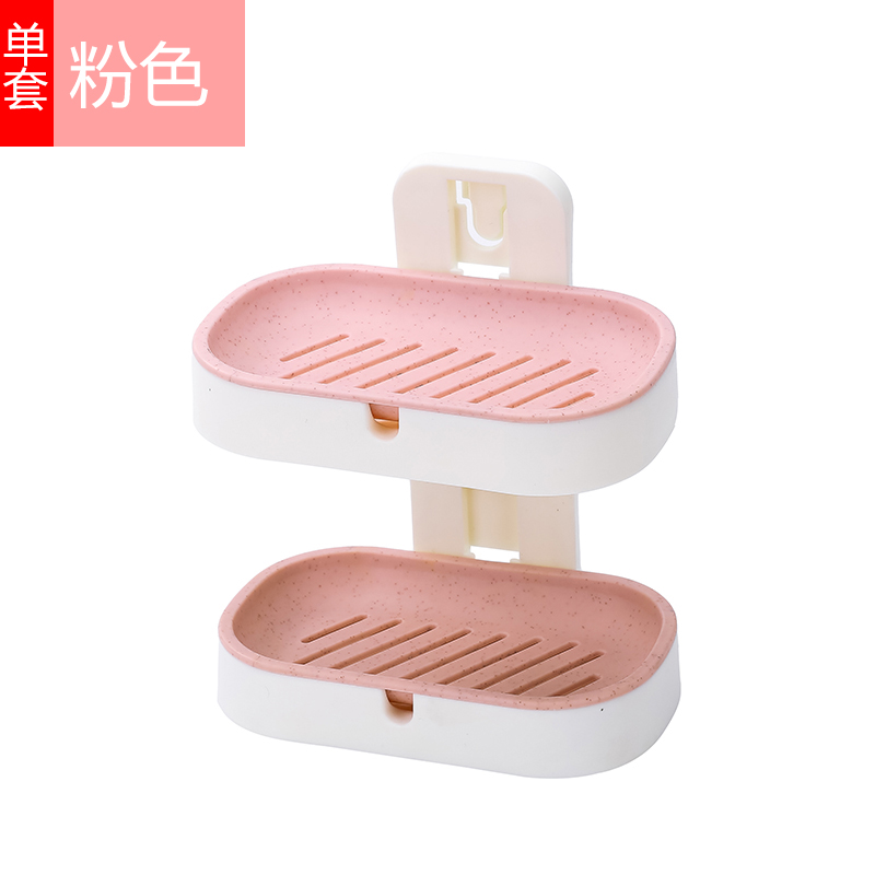 免打孔双层沥水皂盒创意吸盘壁挂式卫生间香皂盒浴室肥皂架置物架 三维工匠 两套装四层(粉+黄)