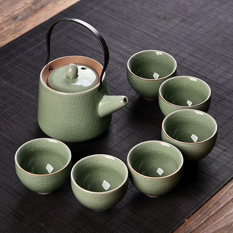 特价青瓷茶具陶瓷套装家用简约泡茶壶茶杯子茶盘整套功夫茶具批发 7头黑紫砂-(高性价比)