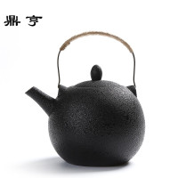 鼎亨陶瓷大茶壶凉壶泡茶壶耐高温黑陶2升大瓷壶铁制手柄粗陶壶