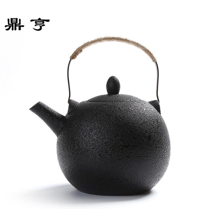 鼎亨陶瓷大茶壶凉壶泡茶壶耐高温黑陶2升大瓷壶铁制手柄粗陶壶