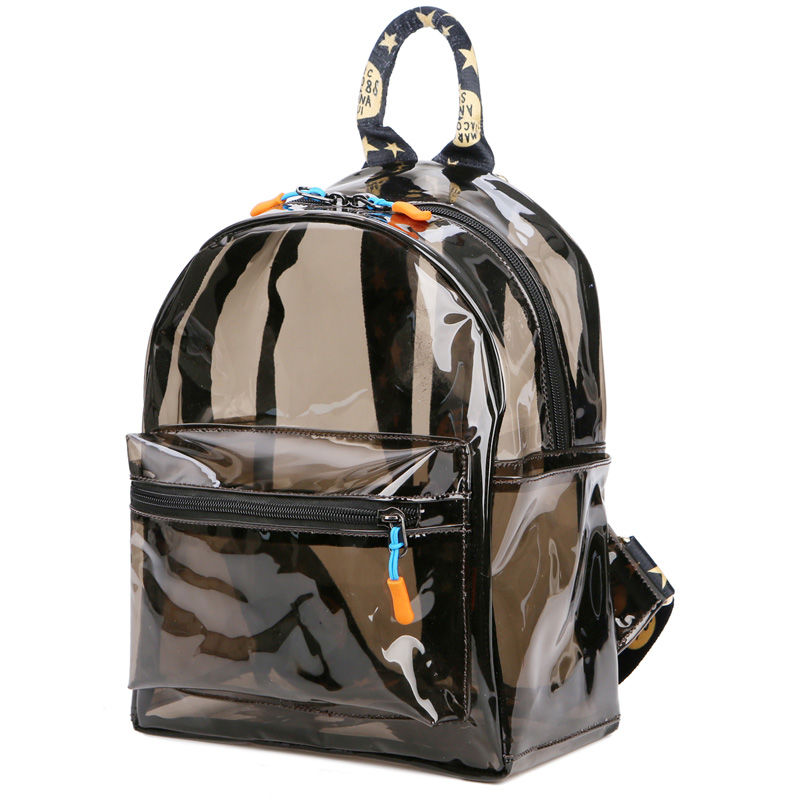 新款pvc女包透明双肩包塑料布后背包糖果色防水学生高考包大容量 茶色