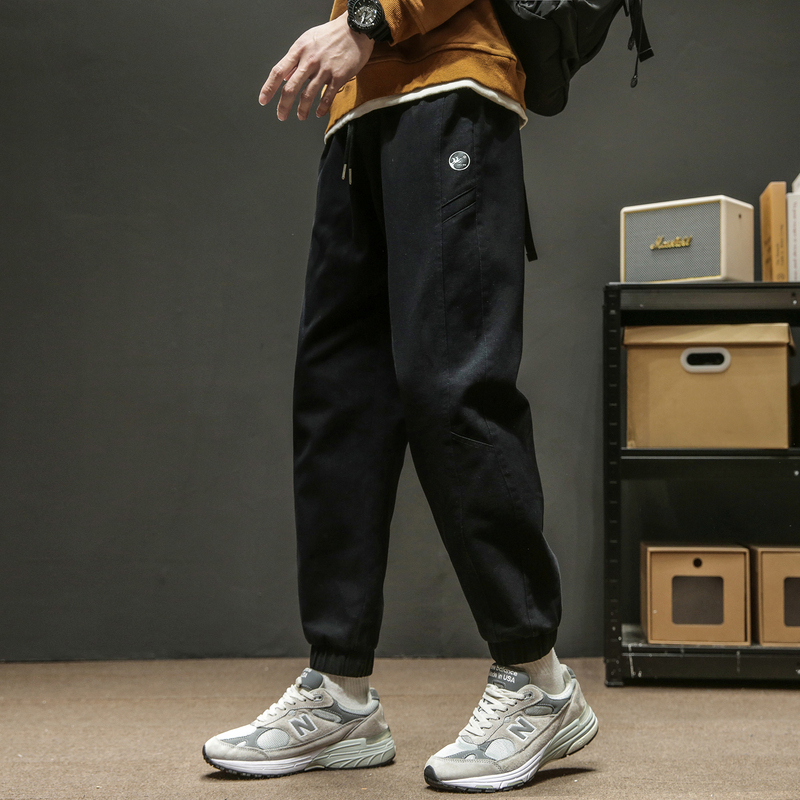 唐狮春夏季新款休闲裤男士宽松束脚裤子黑色男生工装裤潮牌