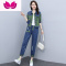 七斓欧洲站牛仔套装女2023新款休闲时尚洋气减龄短外套裤子套