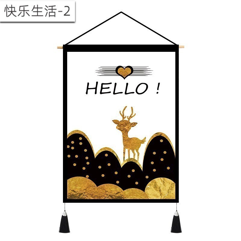 北欧挂画布艺墙布挂布背景布挂毯三联装饰画 客厅卧室房间床头 快乐生活-2 （麻）宽45cm*高65cm