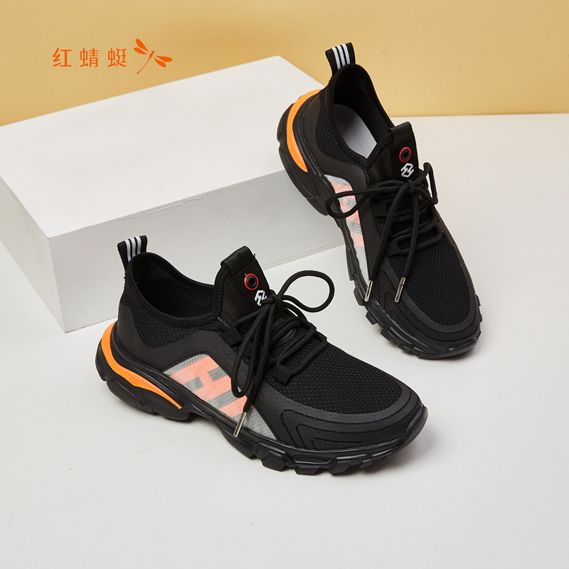 reddragonfly红蜻蜓春季系带织物纯色时尚休闲男运动鞋