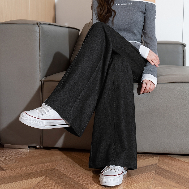 唐狮春季新款女休闲裤宽松破缝阔腿长裤直筒显瘦百搭裤子