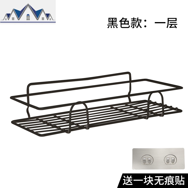 金属免打孔厨房置物架调味料架用品架多层油盐酱醋收纳储物架省空_365 厨房置物架（黑色）一层