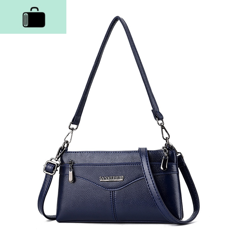 休闲女包新款2020春夏斜挎小包软皮中年妇女妈妈包手机零钱包婆婆NEW LAKE 纯色深蓝