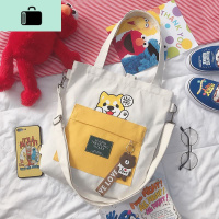 手提袋帆布包包小学生女孩拉链小号布袋子的女童可爱简易方便NEWLAKE 秋田犬白色