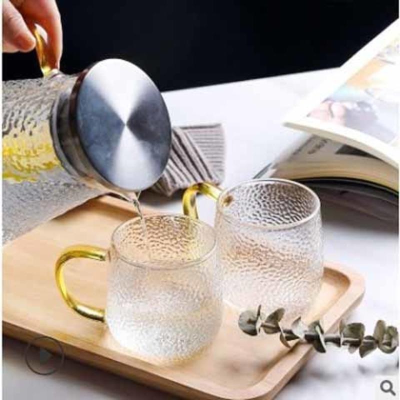 高硼硅玻璃锤纹贵妃杯彩把茶杯柠檬水杯办公泡茶杯玻璃杯家用贵妃杯