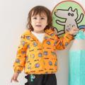 moomoo童装男女童外套春秋新款洋气小童宝宝趣味卡通满印印花外套_822 80/48 橘底卡通组