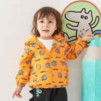 moomoo童装男女童外套春秋新款洋气小童宝宝趣味卡通满印印花外套_822 80/48 橘底卡通组