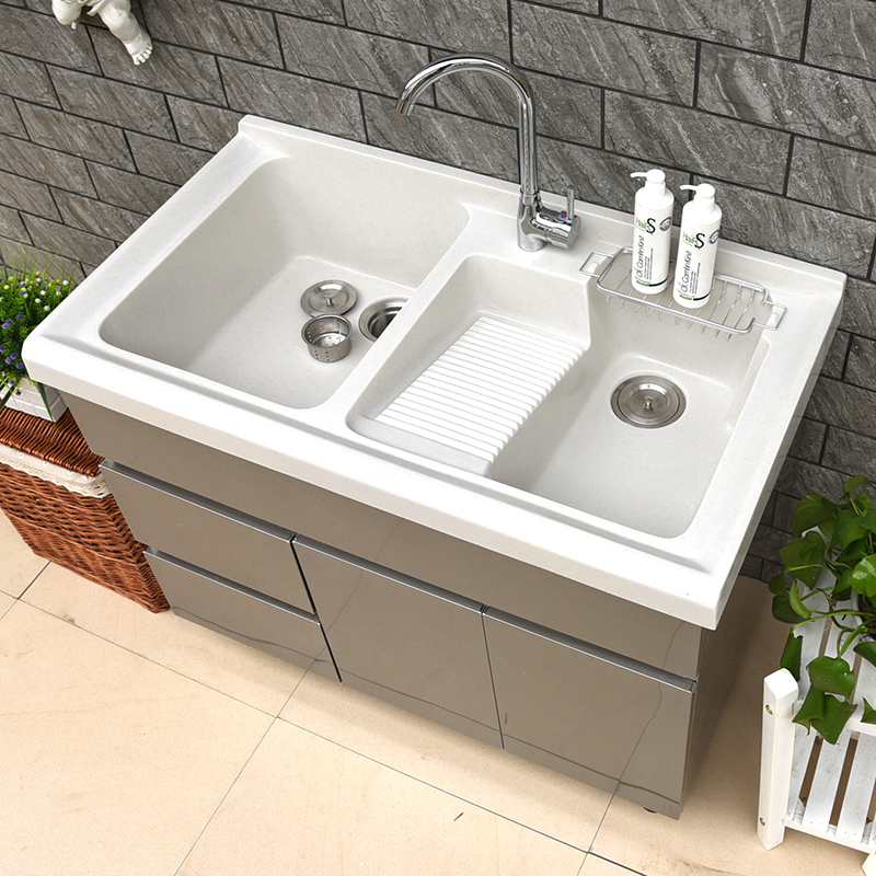 洗衣柜双盆带搓衣板浴室柜组合洗衣台洗衣池阳台一体柜家用astyle