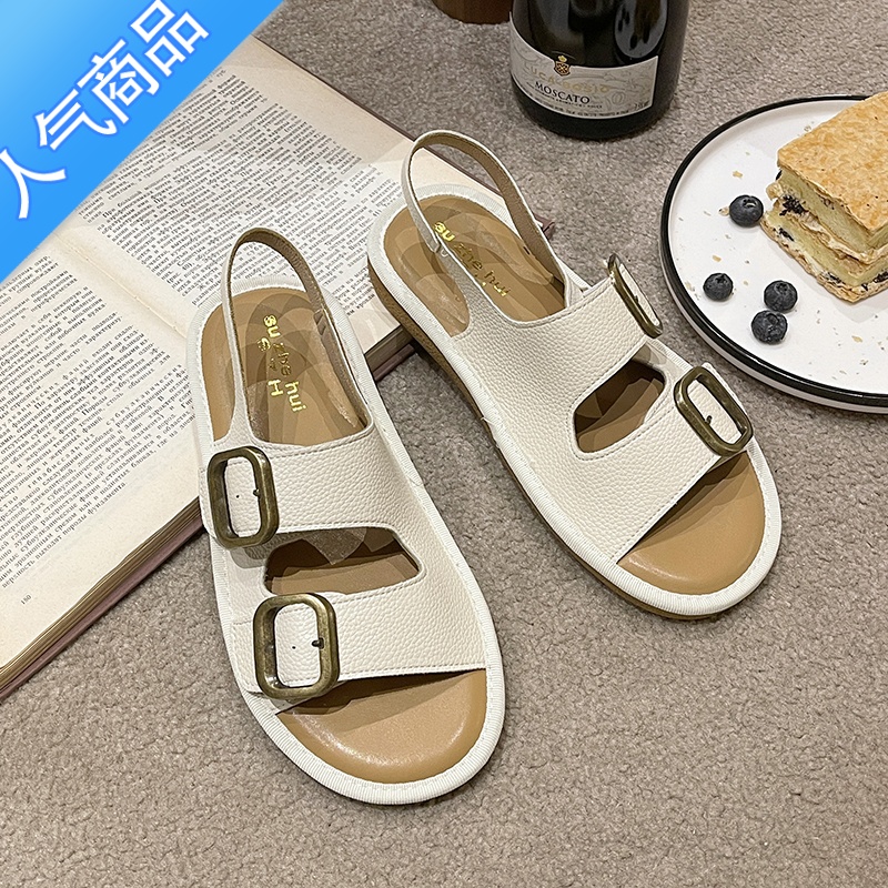 SUNTEK罗马凉鞋女2023年夏季新款复古度假一脚蹬沙滩鞋孕妇平底勃肯凉鞋高清大图