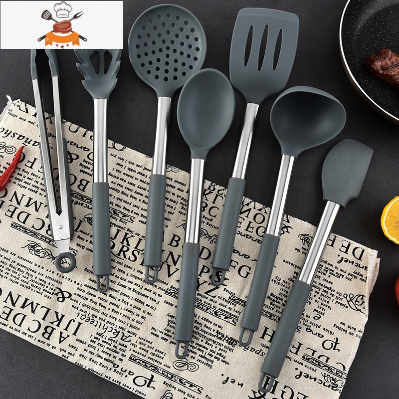 不粘锅专用铲硅胶铲炒菜铲子不锈钢耐高温不伤锅硅胶锅铲厨具套装 敬平 升级版 不锈钢硅胶汤勺V44LYB