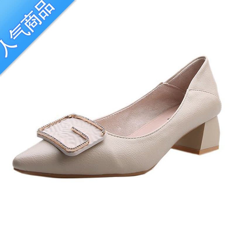 SUNTEK高跟鞋女春2023新款浅口女鞋子尖头粗跟中跟职业法式少女百搭单鞋图片