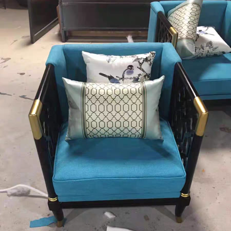 易企采 单人位沙发800*750*750mm 办公沙发新中式实木沙发组合布艺沙发样板间售楼处洽谈轻奢家具接待高清大图