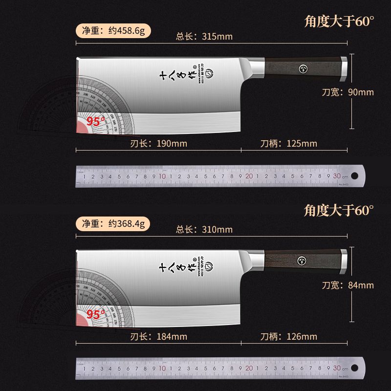 十八子作切菜刀组合锋利切菜切肉刀厨房斩切两用厨师专用刀W8169高清大图