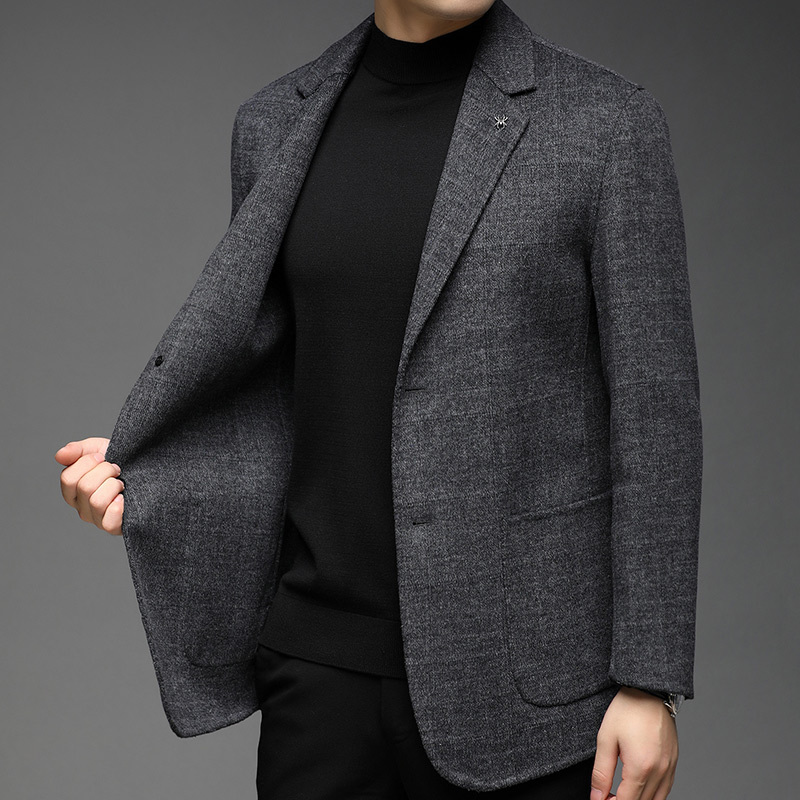 外套男秋冬装加厚双面呢子男士羊绒西装外套短款羊毛呢大衣中长款风衣