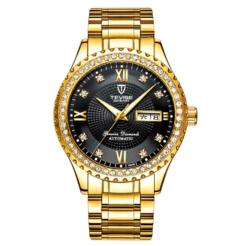 瑞士tevise特威斯手表2022新款绿水鬼机械手表钢带防水全自动男士机械