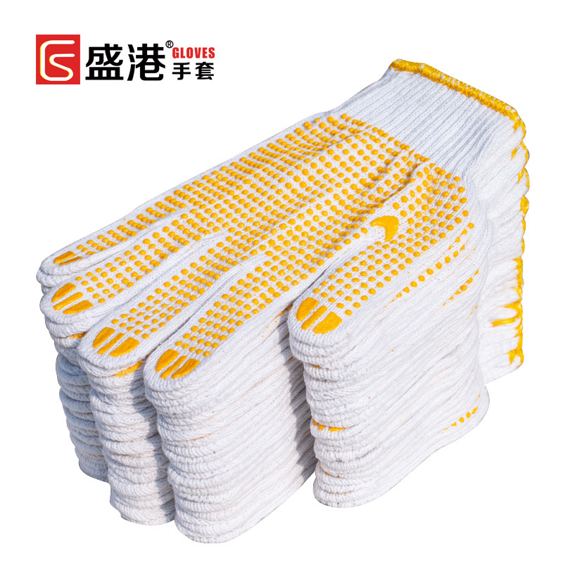 线手套劳保棉线耐磨纱手套浸胶点胶加厚/12双一打