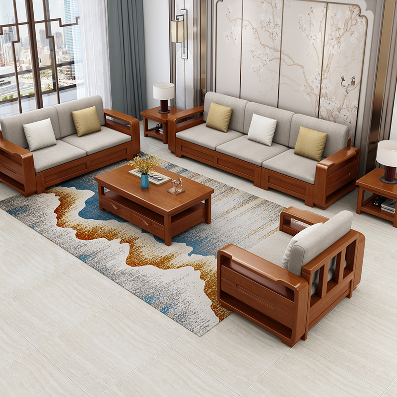 沙发 木质实木沙发冬夏两用小户型套装中式现代客厅整装储物组合家具
