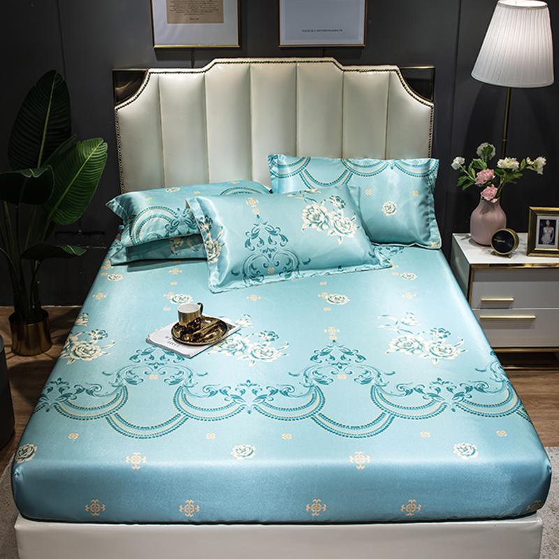 冰丝凉席床笠款1.8m床三件套1.5m夏季可水洗机洗空调软席子_481 1.8m（6英尺）床 床笠款凉席-金色时光-兰