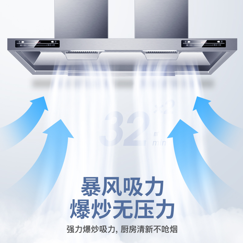 [升级版35立方]欢呼好太太饭店农村土灶柴火灶悬挂抽油烟机 大吸力大锅灶餐饮食堂商用油烟机 顶吸式不锈钢排烟机罩1米高清大图