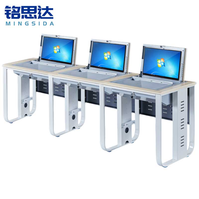 铭思达翻转电脑桌三人位张高清大图