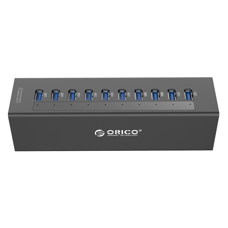 Orico/奥睿科 A3H4-BK 铝USB3.0分线器MAC接口扩展器usb集线器hub带电源外接硬盘 10口黑色