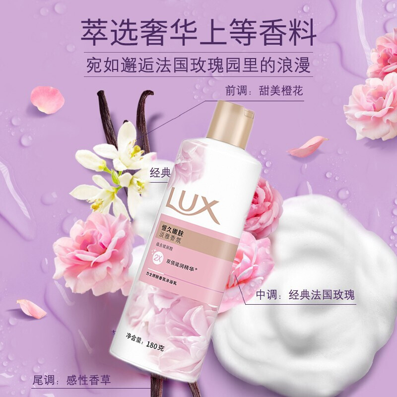 力士(LUX)恒久嫩肤 精油馥郁香氛沐浴乳留香 香味持久 男女士-180g