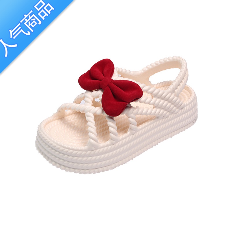 SUNTEK凉鞋女2023年新款夏季外穿可爱蝴蝶结百搭学生松糕厚底沙滩罗马鞋高清大图