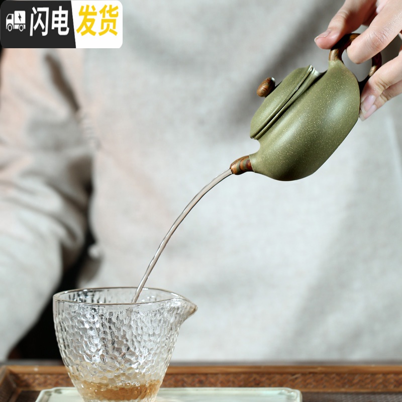 三维工匠紫砂名家李晓璐全手工紫砂壶 豆青砂绞泥仿古壶 200cc茶具高清大图