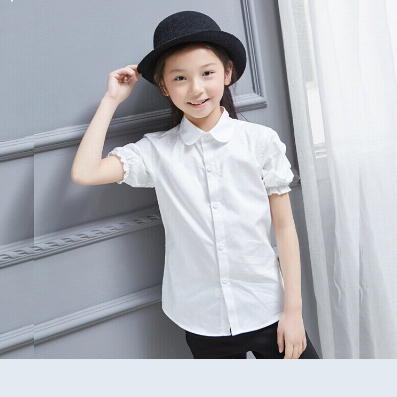迪鲁奥(diluao)女童白衬衫长袖棉中大童小学生白色衬衣校服女孩演出服