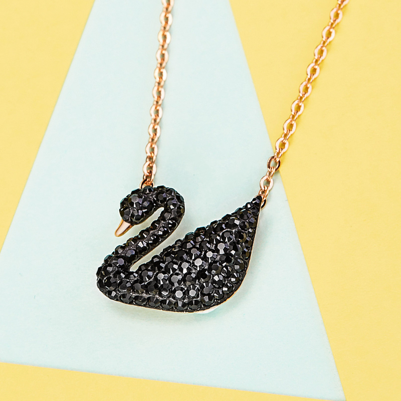 施华洛世奇(SWAROVSKI) 黑天鹅水晶项链大号玫瑰金色链 人造水晶 送恋人5204134