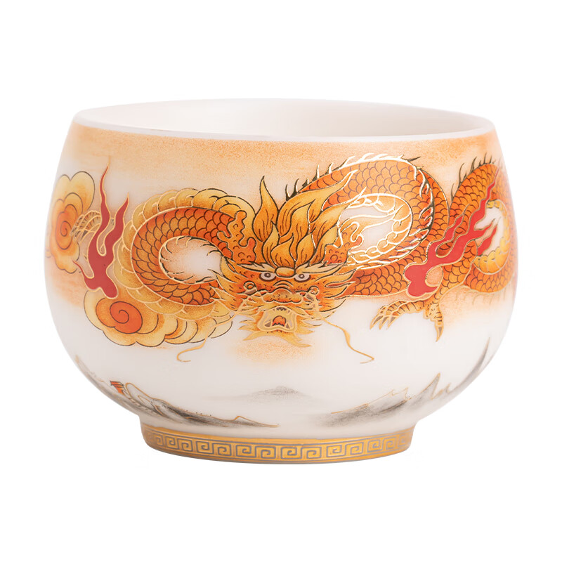 苏氏陶瓷/SUSHI CERAMICS J1003 素烧羊脂玉瓷龙行大运禅定主人杯茶杯国家一级技师王文克老师作品