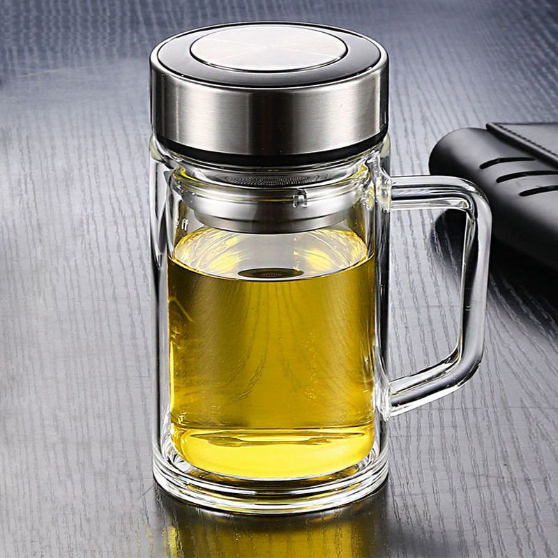 渊之源加厚双层玻璃杯耐热过滤男女式大容量泡茶杯子男女式微保温 直