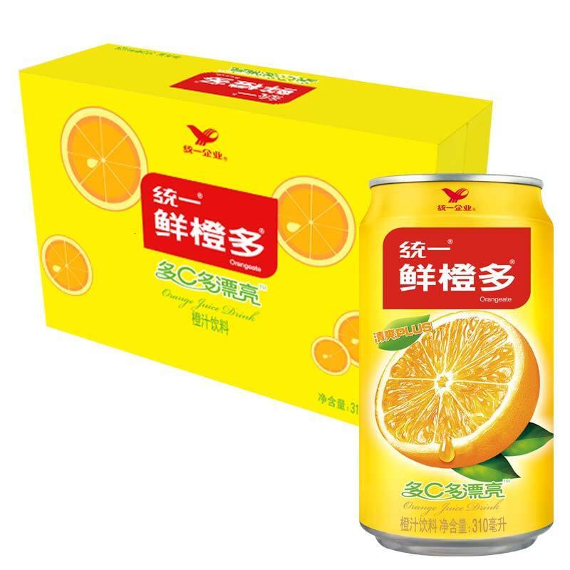 厂家直营店统一鲜橙多罐装橙汁310ml24罐整箱装客户