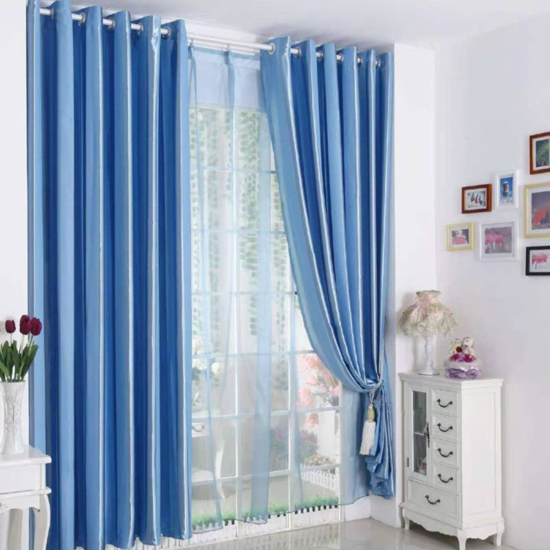 简约 全遮光窗帘 客厅卧室挂钩式 浅蓝色 1.8米宽*1.5米高