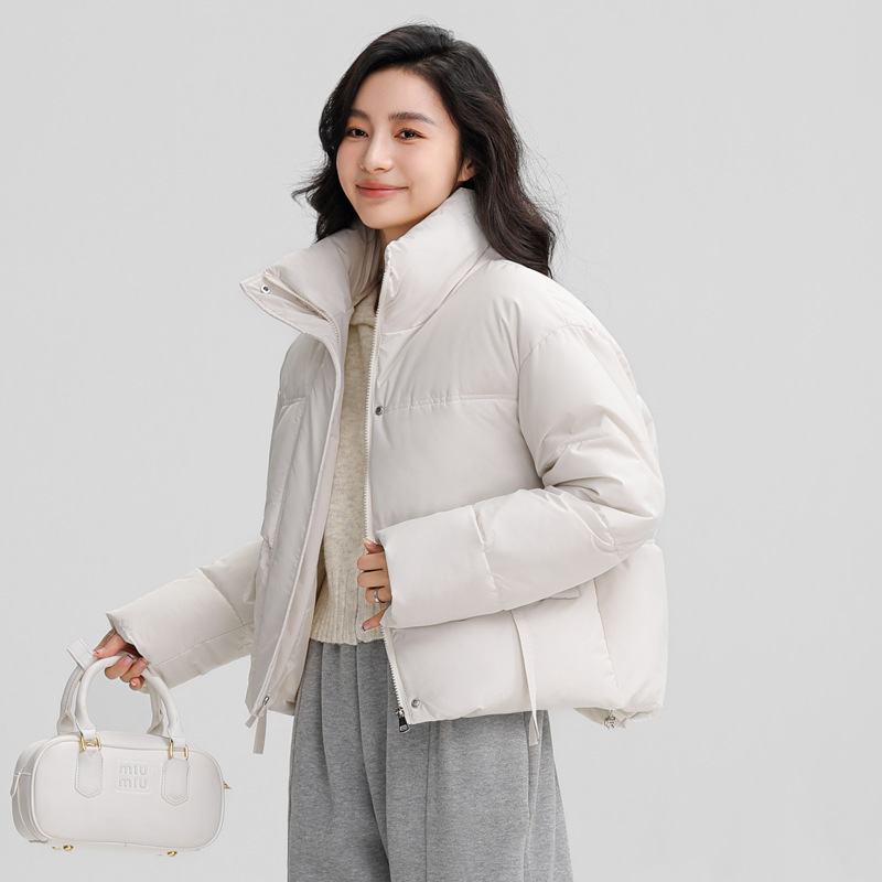 2024羽绒棉服加厚新款冬季短款立领百搭宽松面包服学生棉衣外套女 白色 XXL