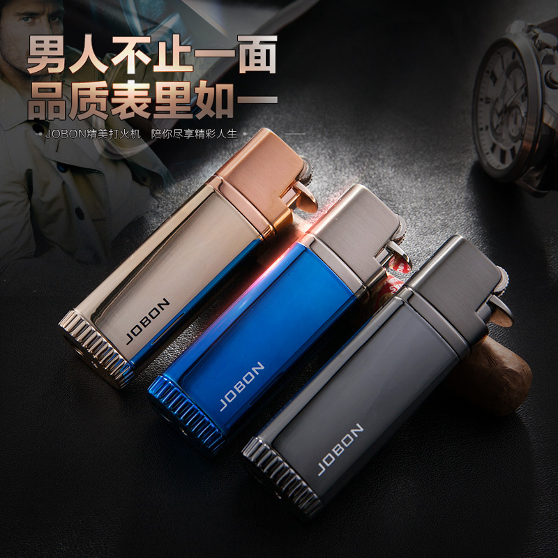 jobon中邦充气打火机防风创意个性蓝焰直冲砂轮男双火雪茄点烟器