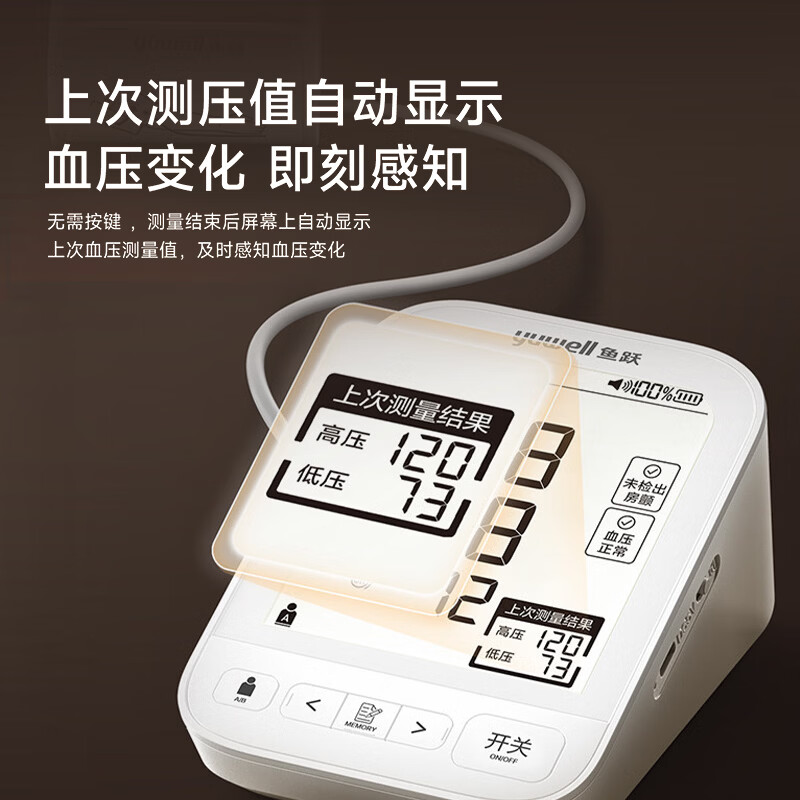 鱼跃上臂式电子血压计测量仪一机双测房颤老人家用高精准S68XR高清大图