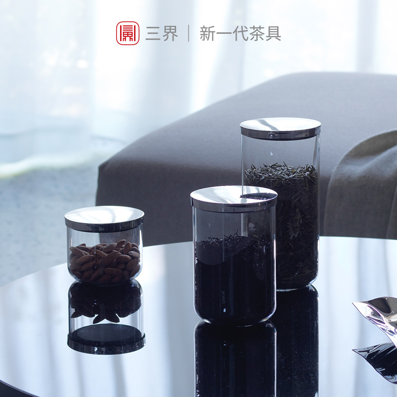 三界茶具 350ml不锈钢玻璃罐茶叶罐干货密封罐五谷杂粮食品罐家用带盖储物罐子多功能玻璃酵素罐高清大图