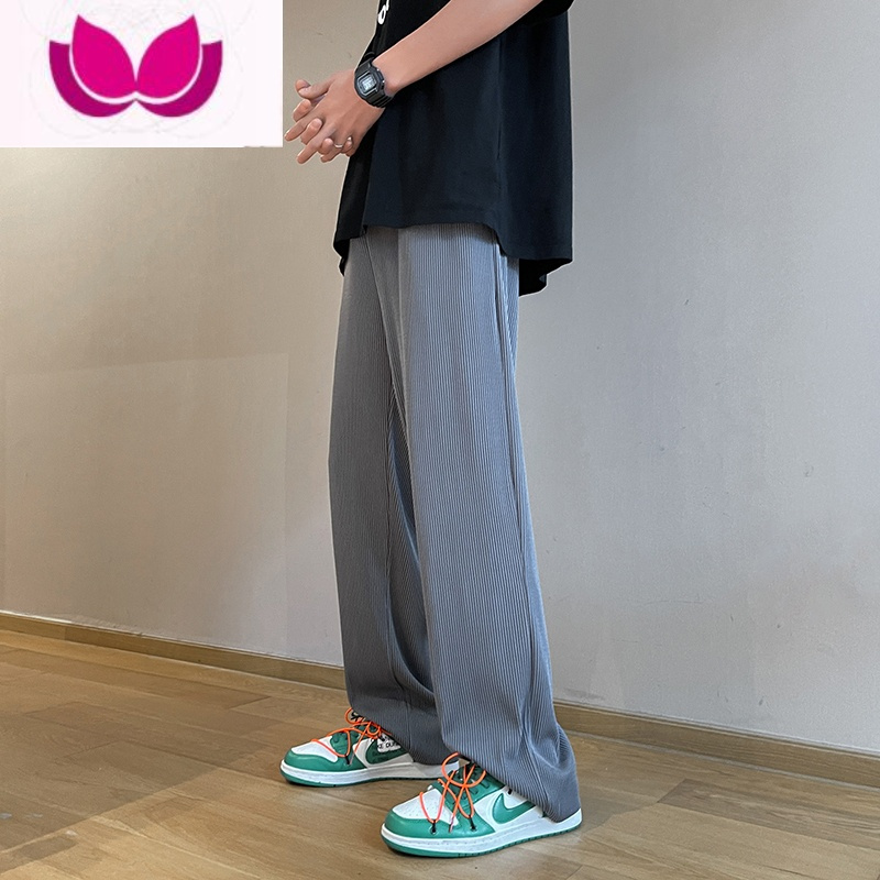 七斓冰丝裤子男港风夏季薄款ins坠感直筒长裤潮流韩版百搭阔腿休闲裤