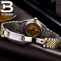 宾格BINGER 自动机械表 男士手表 独具匠心 实心金属精钢表带 背透镂空防水夜光情侣表男表 朗度男款