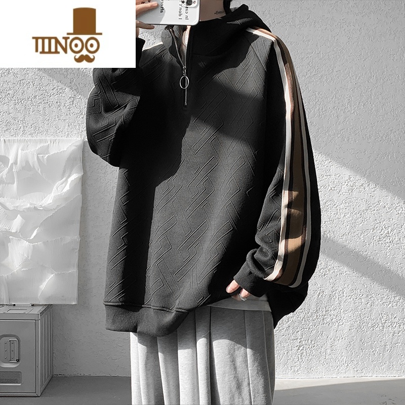 YANXU半拉链卫衣男潮牌美式复古外套宽松痞帅运动正肩港味chic大X高清大图