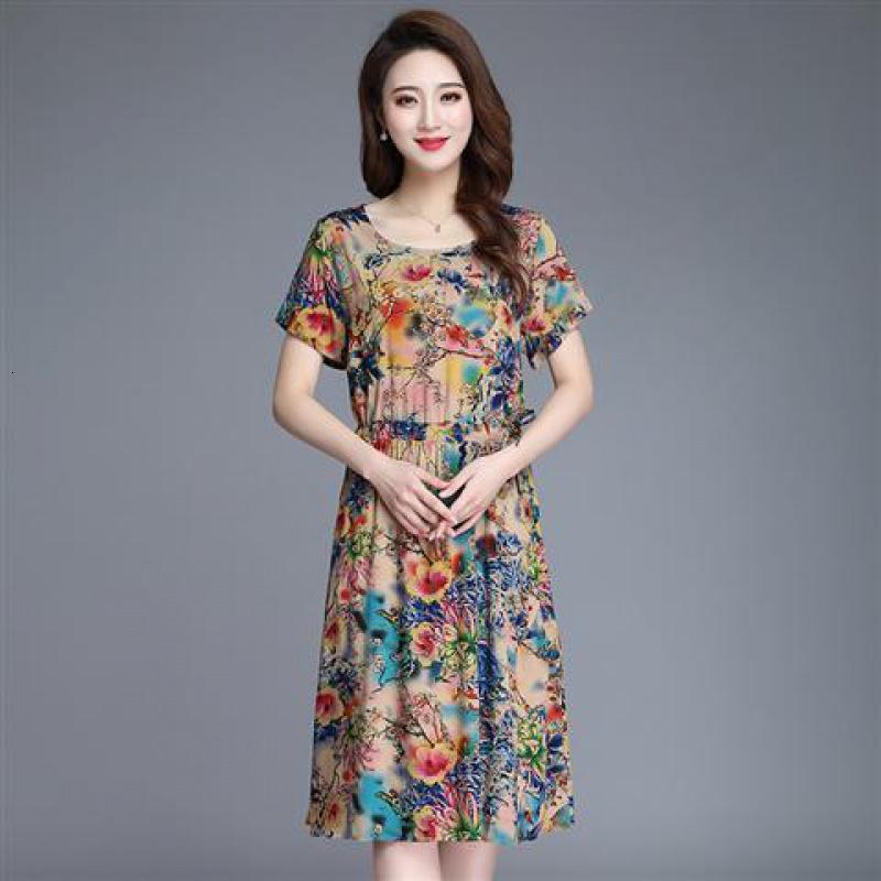 高档中老年连衣裙修身棉麻长裙40一50岁女装60岁妈妈装宽松休闲款中